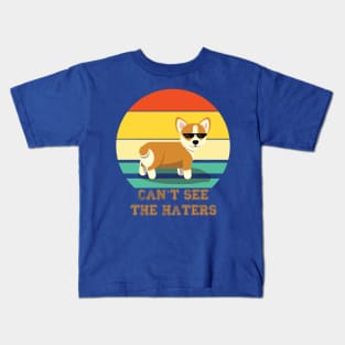 Cant see the Haters Corgi Doge Meme Pixel Glasses Dog Owner Kids T-Shirt